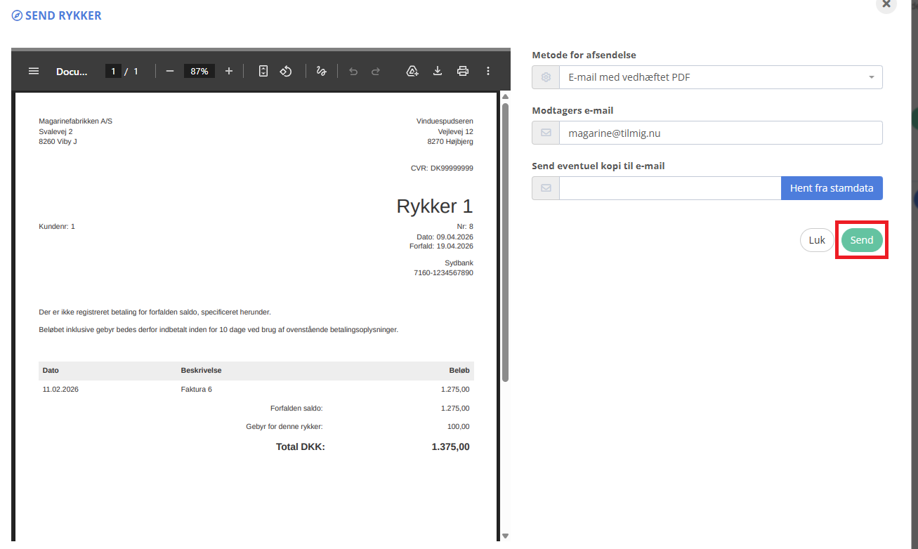 Tryk på knappen Send