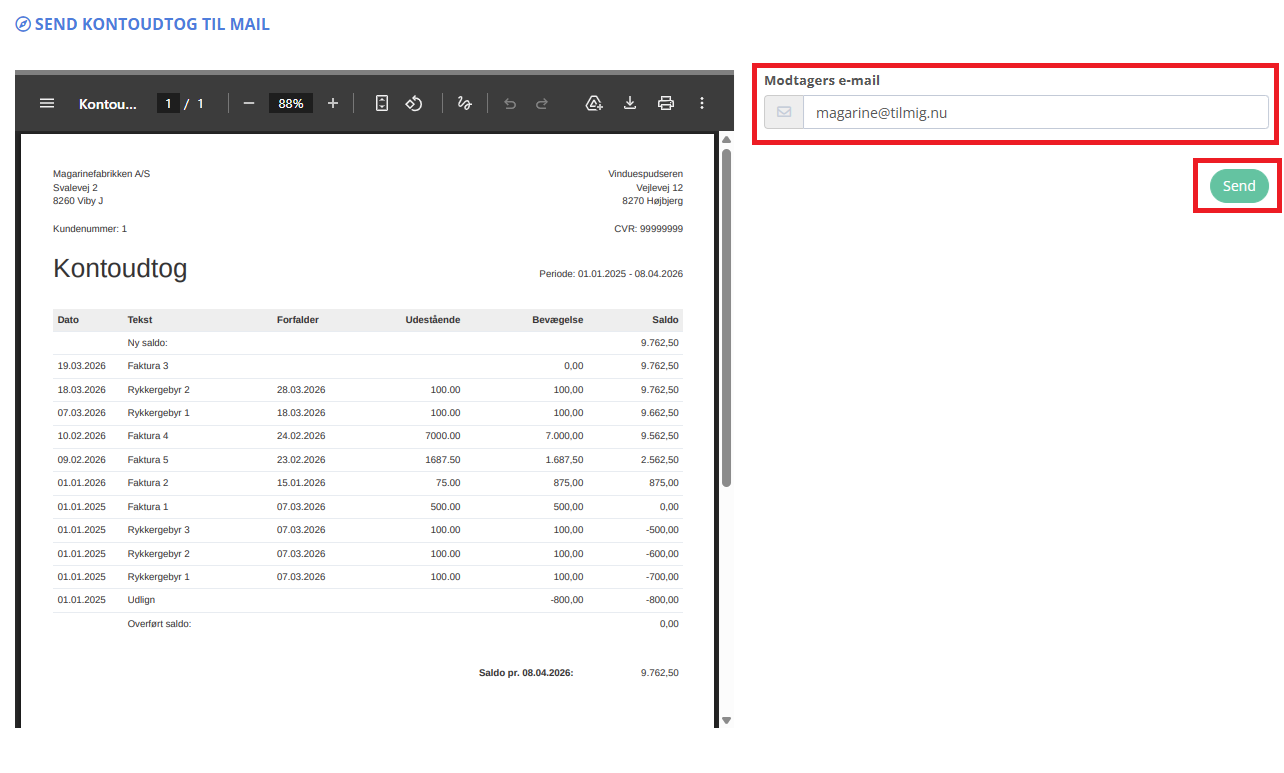 Tjek og ret eventuelt Modtagers e-mail og tryk på knappen Send