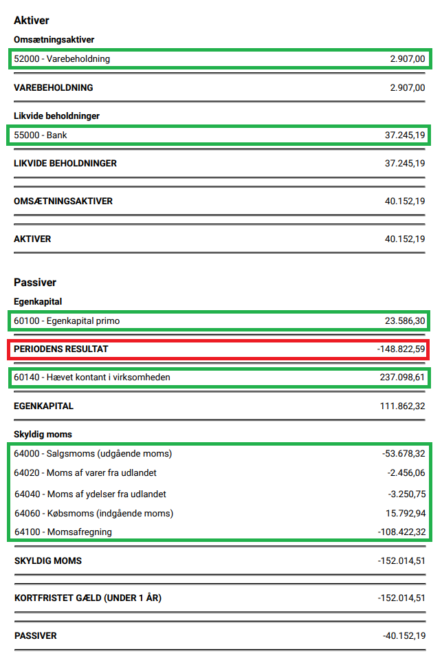 Statusbalance fra tidligere system