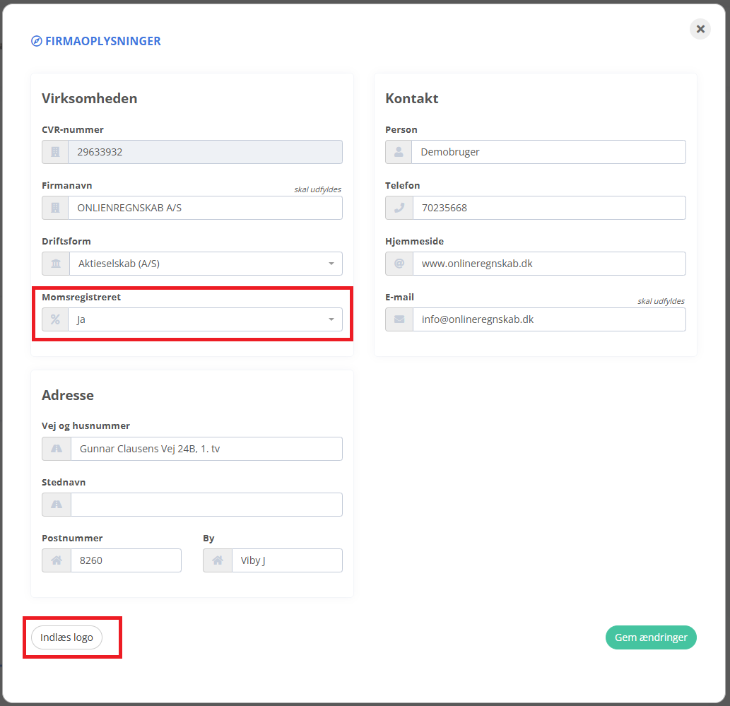 Gennemgå dine firmaoplysninger